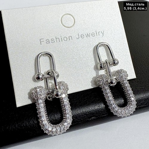 Сережки мед.сталь 10683 (3.4см.)